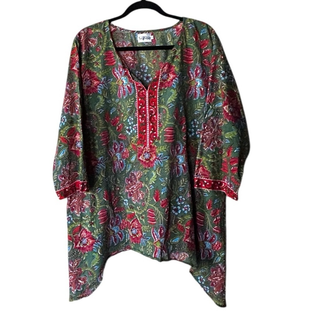 Signals Nisha Asymmetrical Floral Tunic 100% cotton top 2X